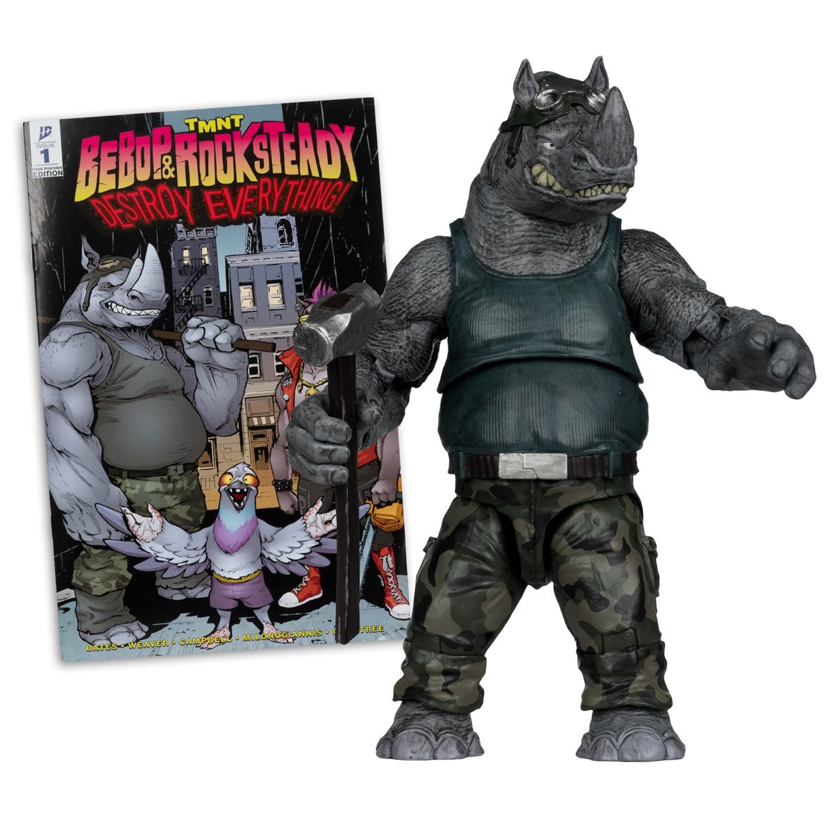 McFarlane Teenage Mutant Ninja Turtles Page Punchers Wave 2 Rocksteady 5-Inch Scale Action Figure with Comic