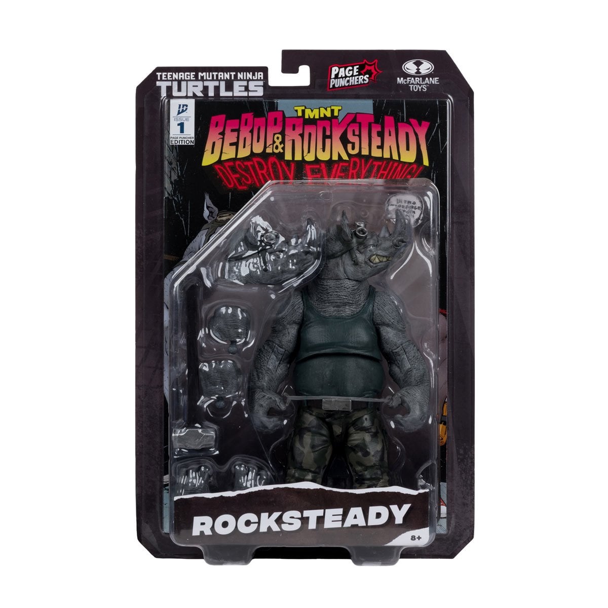McFarlane Teenage Mutant Ninja Turtles Page Punchers Wave 2 Rocksteady 5-Inch Scale Action Figure with Comic